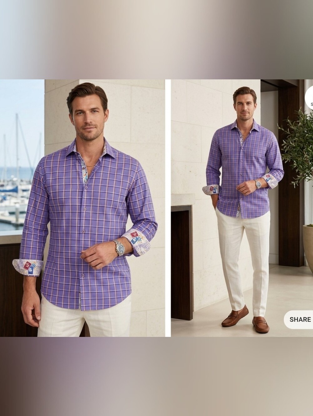 Robert Graham "Sailing Ships" Jacquard Plaid Button Down Shirt Purple Men's 2XL